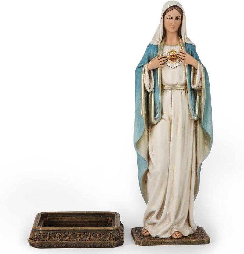 BC BUILDCLASSIC BC Catholic Immaculate Heart Mary Statue, 10" H Blessed Virgin Mary Figure for Altar, Holy Mother with Rosary Holder for Prayer Note, Religious Gift to Mon, Catholic Decor, Handmade by Buildclassic - Image 1